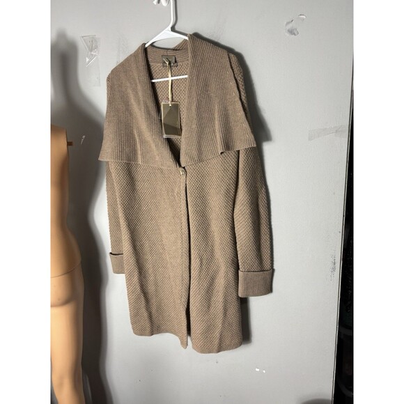 MANTOVANI STUDIO Italian Wool Cashmere Long Sweater Coat Cardigan Tan Brown M - Picture 1 of 11